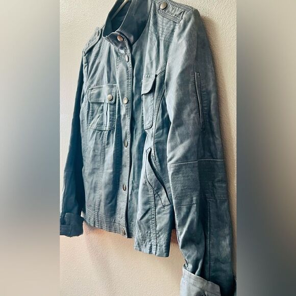 INKED AND FADED STORMY BLUE FAUX LEATHER MILITARY STYLE JACKET WOMENS SIZE M - Picture 3 of 9